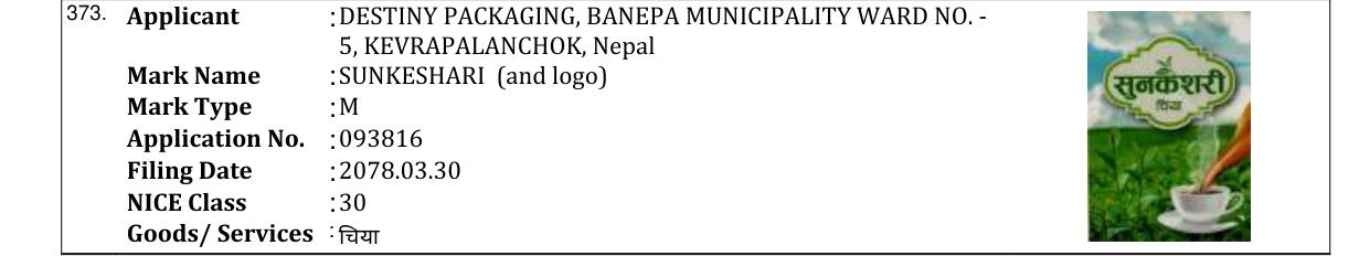 Original bulletin entry for SUNKESHARI (and logo)