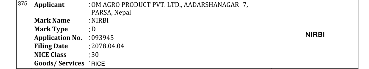 Original bulletin entry for NIRBI