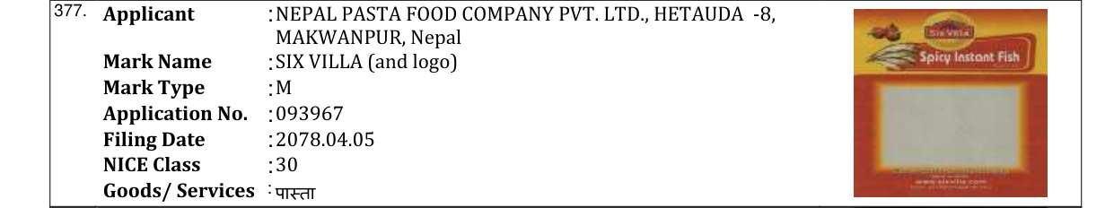 Original bulletin entry for SIX VILLA (and logo)