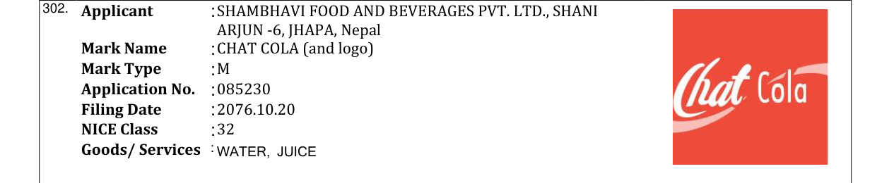 Original bulletin entry for CHAT COLA (and logo)