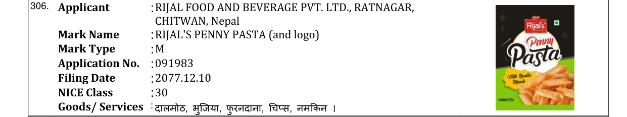 Original bulletin entry for RIJAL'S PENNY PASTA (and logo)
