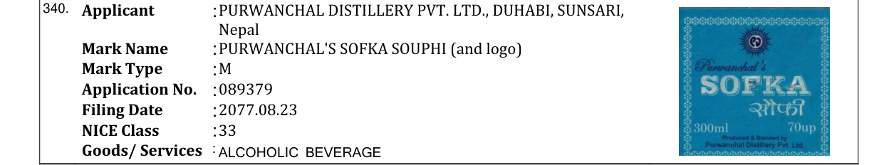 Original bulletin entry for PURWANCHAL'S SOFKA SOUPHI (and logo)