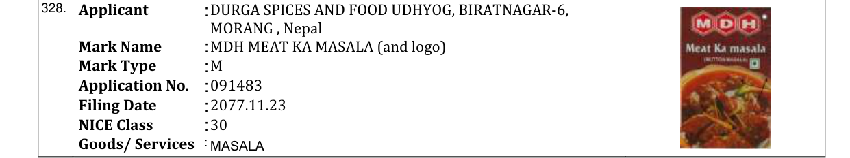 Original bulletin entry for MDH MEAT KA MASALA (and logo)