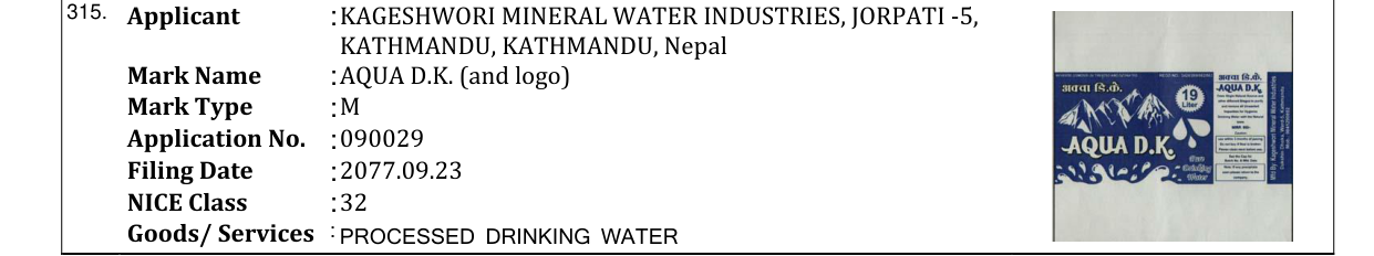 Original bulletin entry for AQUA D.K. (and logo)