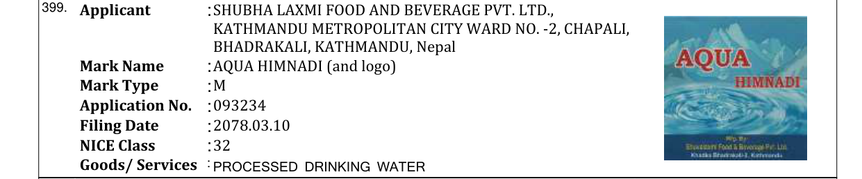 Original bulletin entry for AQUA HIMNADI (and logo)