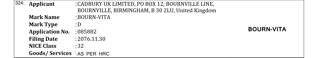 Original bulletin entry for BOURN-VITA
