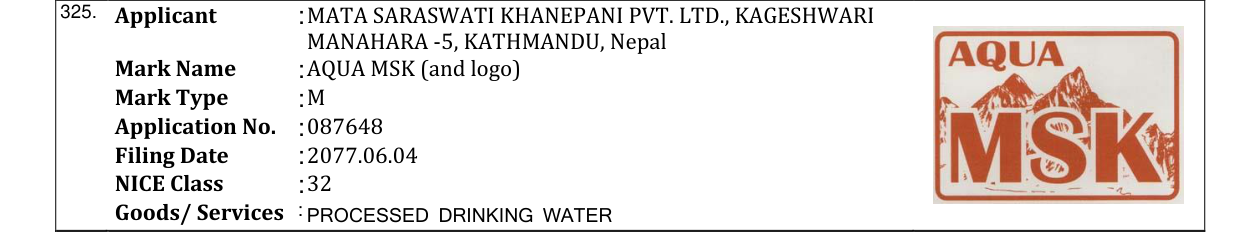 Original bulletin entry for AQUA MSK (and logo)