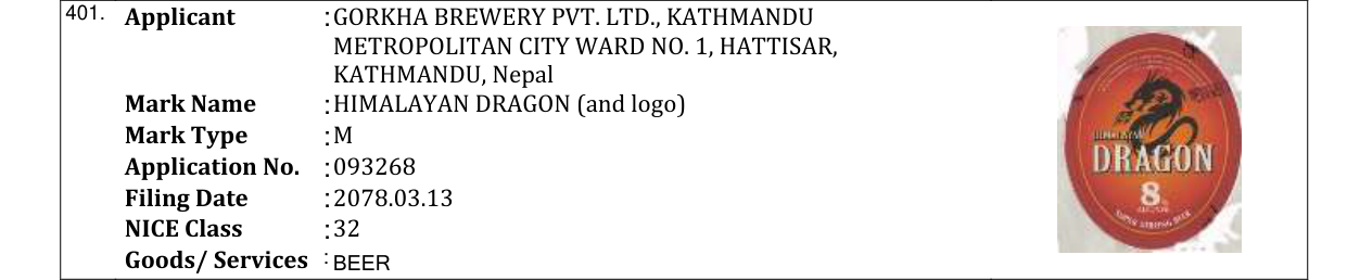 Original bulletin entry for HIMALAYAN DRAGON (and logo)