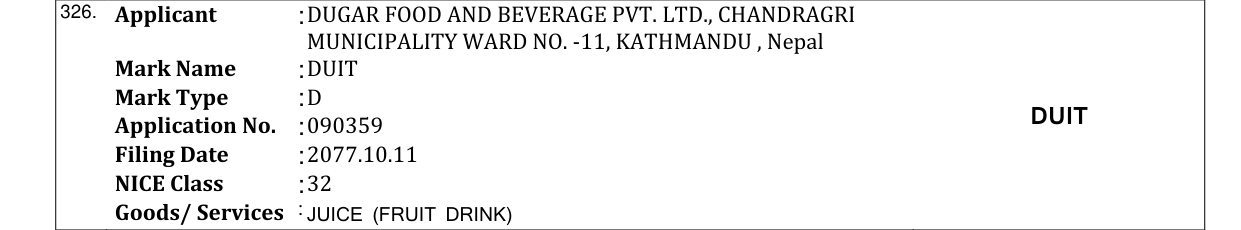 Original bulletin entry for DUIT
