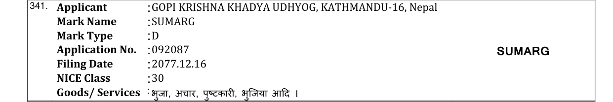 Original bulletin entry for SUMARG