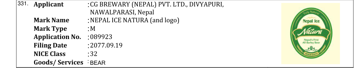 Original bulletin entry for NEPAL ICE NATURA (and logo)