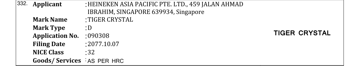Original bulletin entry for TIGER CRYSTAL
