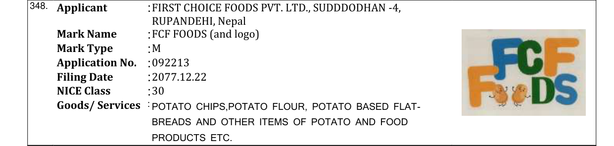 Original bulletin entry for FCF FOODS (and logo)