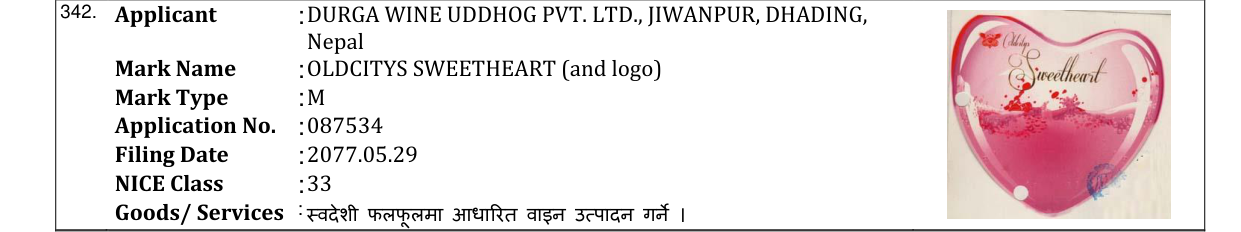 Original bulletin entry for OLDCITYS SWEETHEART (and logo)