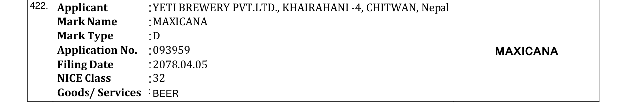 Original bulletin entry for MAXICANA