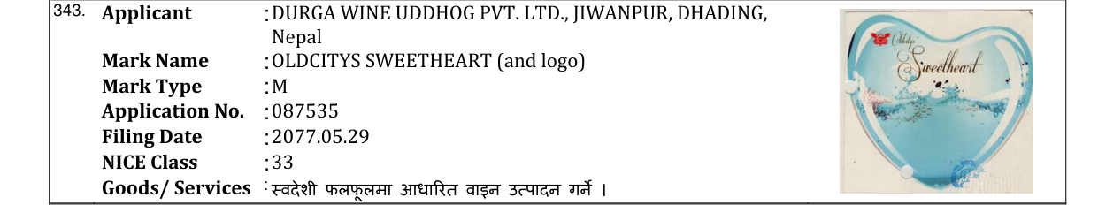 Original bulletin entry for OLDCITYS SWEETHEART (and logo)