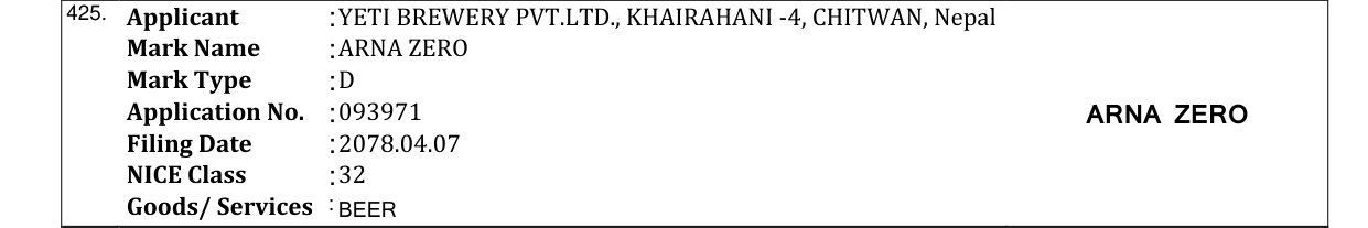 Original bulletin entry for ARNA ZERO