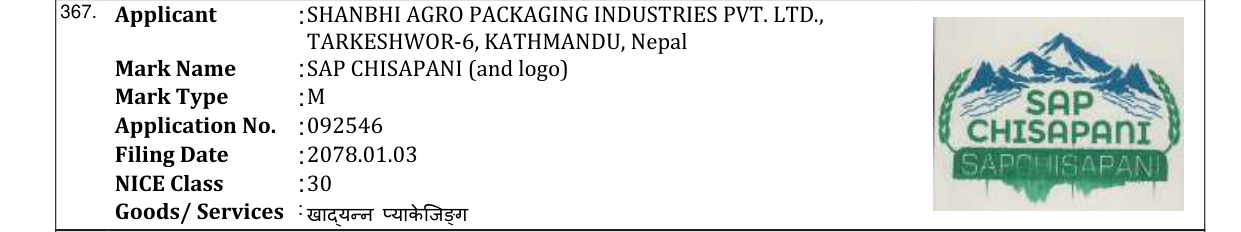 Original bulletin entry for SAP CHISAPANI (and logo)