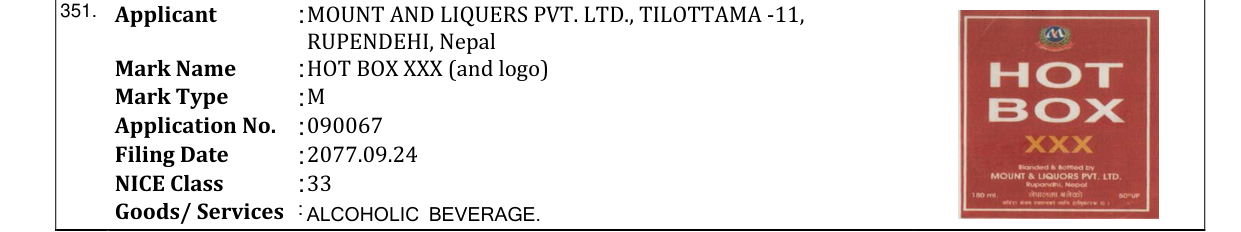 Original bulletin entry for HOT BOX XXX (and logo)