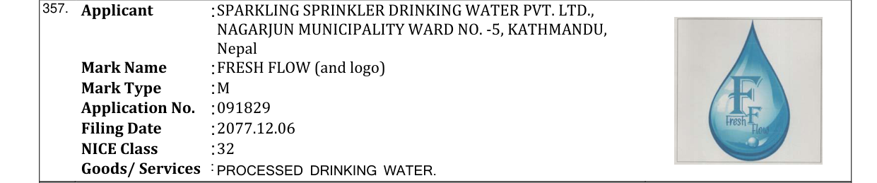 Original bulletin entry for FRESH FLOW (and logo)