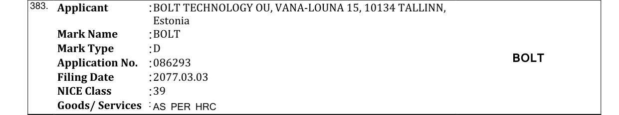 Original bulletin entry for BOLT