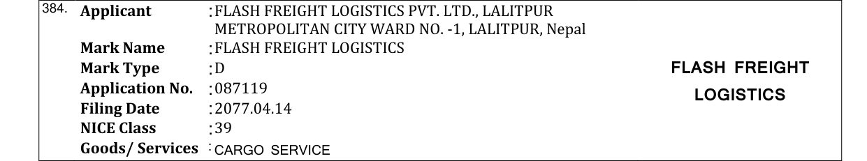 Original bulletin entry for FLASH FREIGHT LOGISTICS