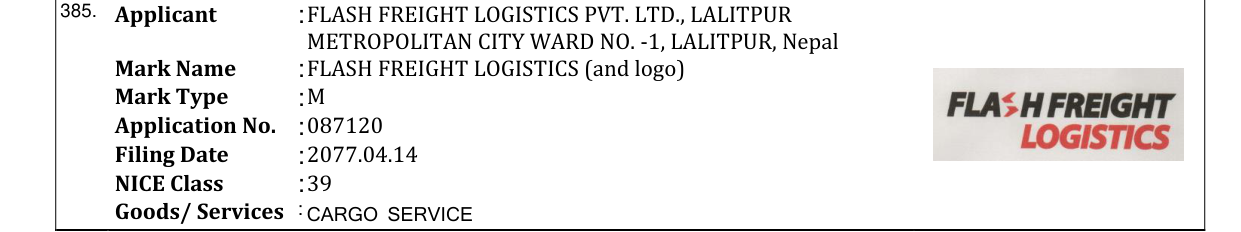 Original bulletin entry for FLASH FREIGHT LOGISTICS (and logo)