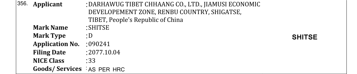 Original bulletin entry for SHITSE