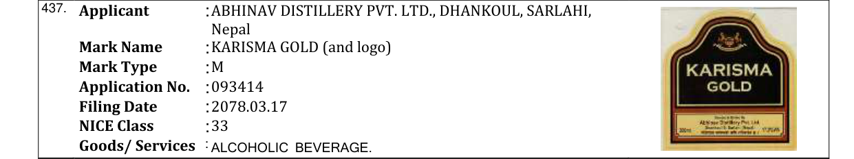 Original bulletin entry for KARISMA GOLD (and logo)