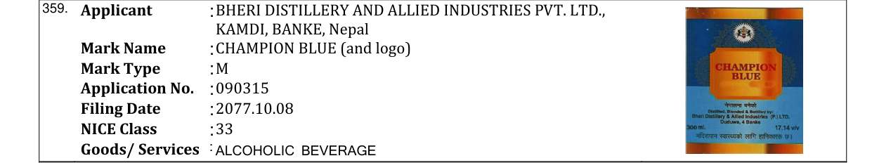 Original bulletin entry for CHAMPION BLUE (and logo)
