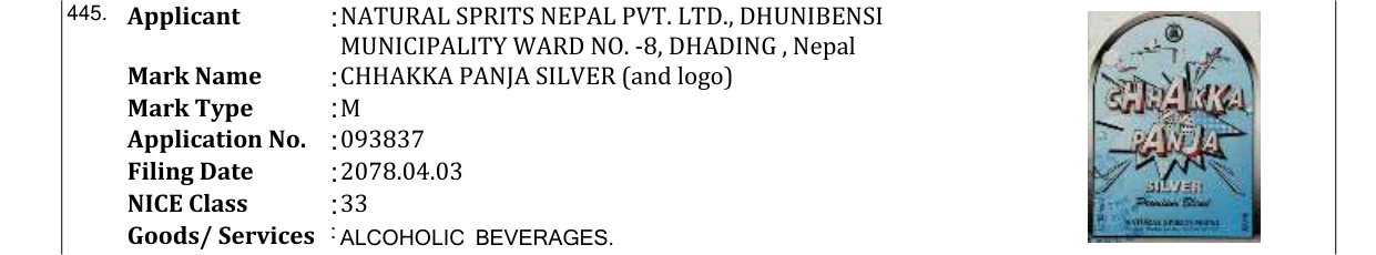Original bulletin entry for CHHAKKA PANJA SILVER (and logo)