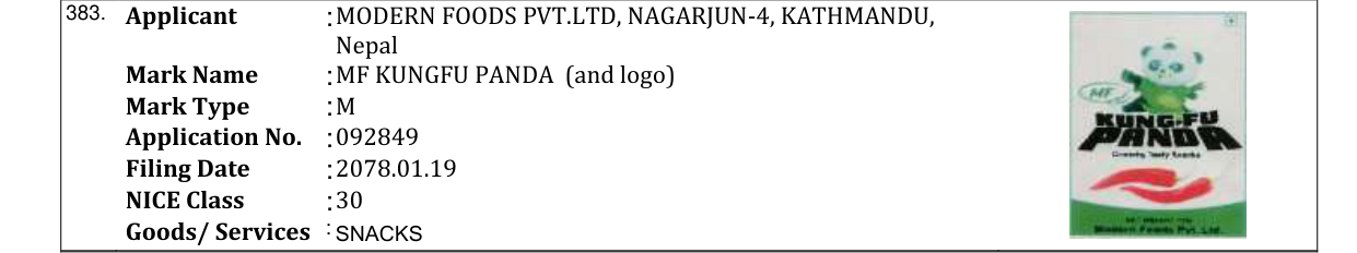 Original bulletin entry for MF KUNGFU PANDA (and logo)