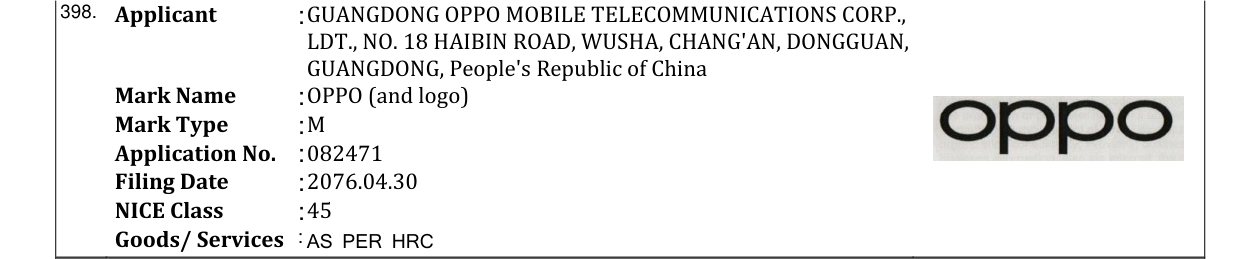 Original bulletin entry for OPPO (and logo)