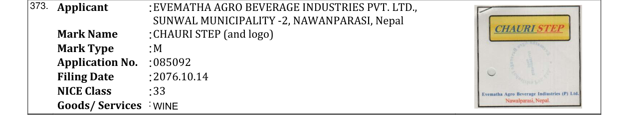 Original bulletin entry for CHAURI STEP (and logo)