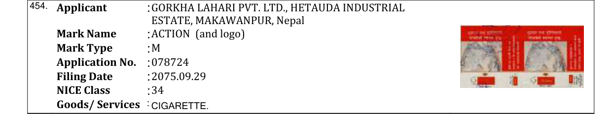 Original bulletin entry for ACTION (and logo)