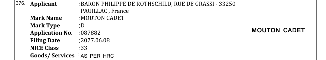 Original bulletin entry for MOUTON CADET
