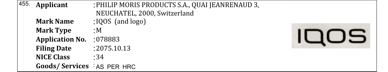 Original bulletin entry for IQOS (and logo)