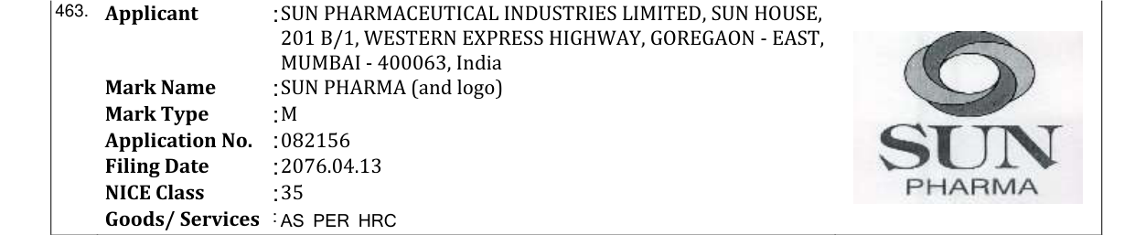 Original bulletin entry for SUN PHARMA (and logo)