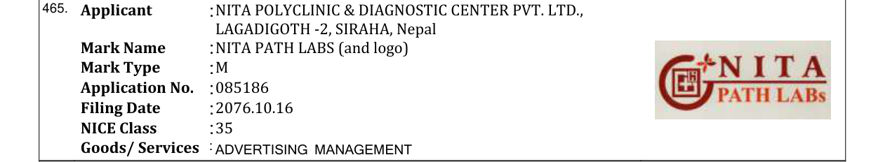 Original bulletin entry for NITA PATH LABS (and logo)