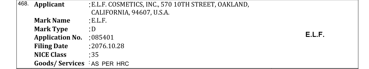 Original bulletin entry for E.L.F.