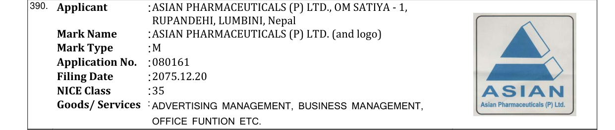 Original bulletin entry for ASIAN PHARMACEUTICALS (P) LTD. (and logo)