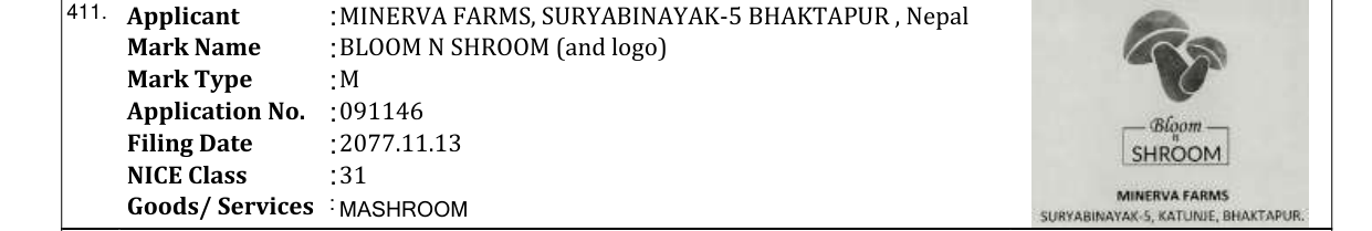 Original bulletin entry for BLOOM N SHROOM (and logo)