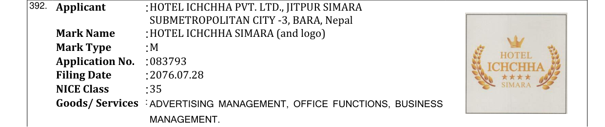 Original bulletin entry for HOTEL ICHCHHA SIMARA (and logo)