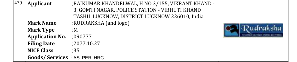 Original bulletin entry for RUDRAKSHA (and logo)