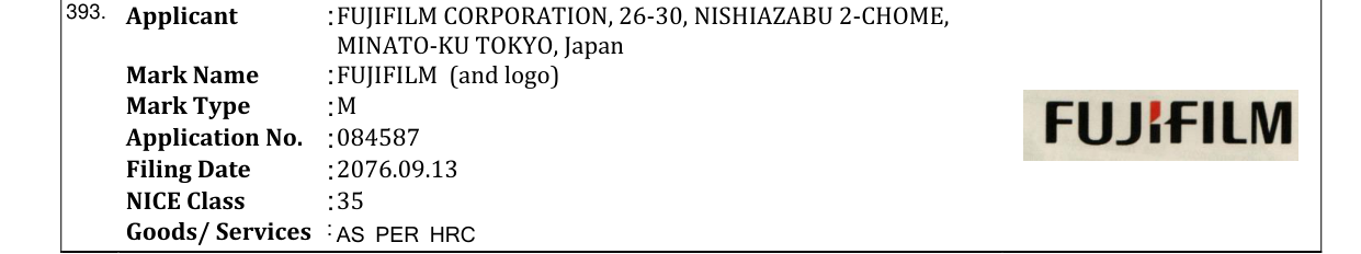 Original bulletin entry for FUJIFILM (and logo)