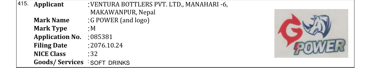 Original bulletin entry for G POWER (and logo)
