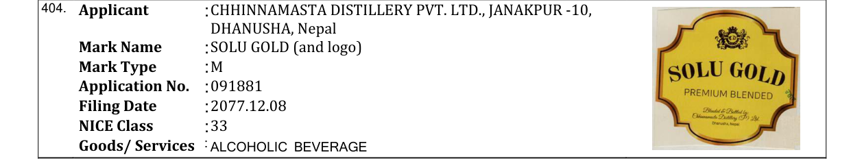 Original bulletin entry for SOLU GOLD (and logo)