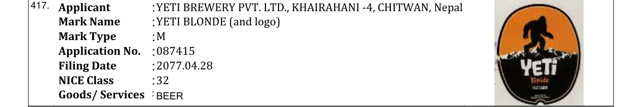 Original bulletin entry for YETI BLONDE (and logo)