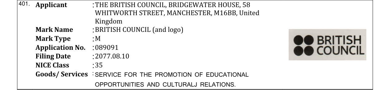 Original bulletin entry for BRITISH COUNCIL (and logo)