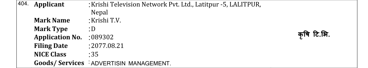 Original bulletin entry for Krishi T.V.